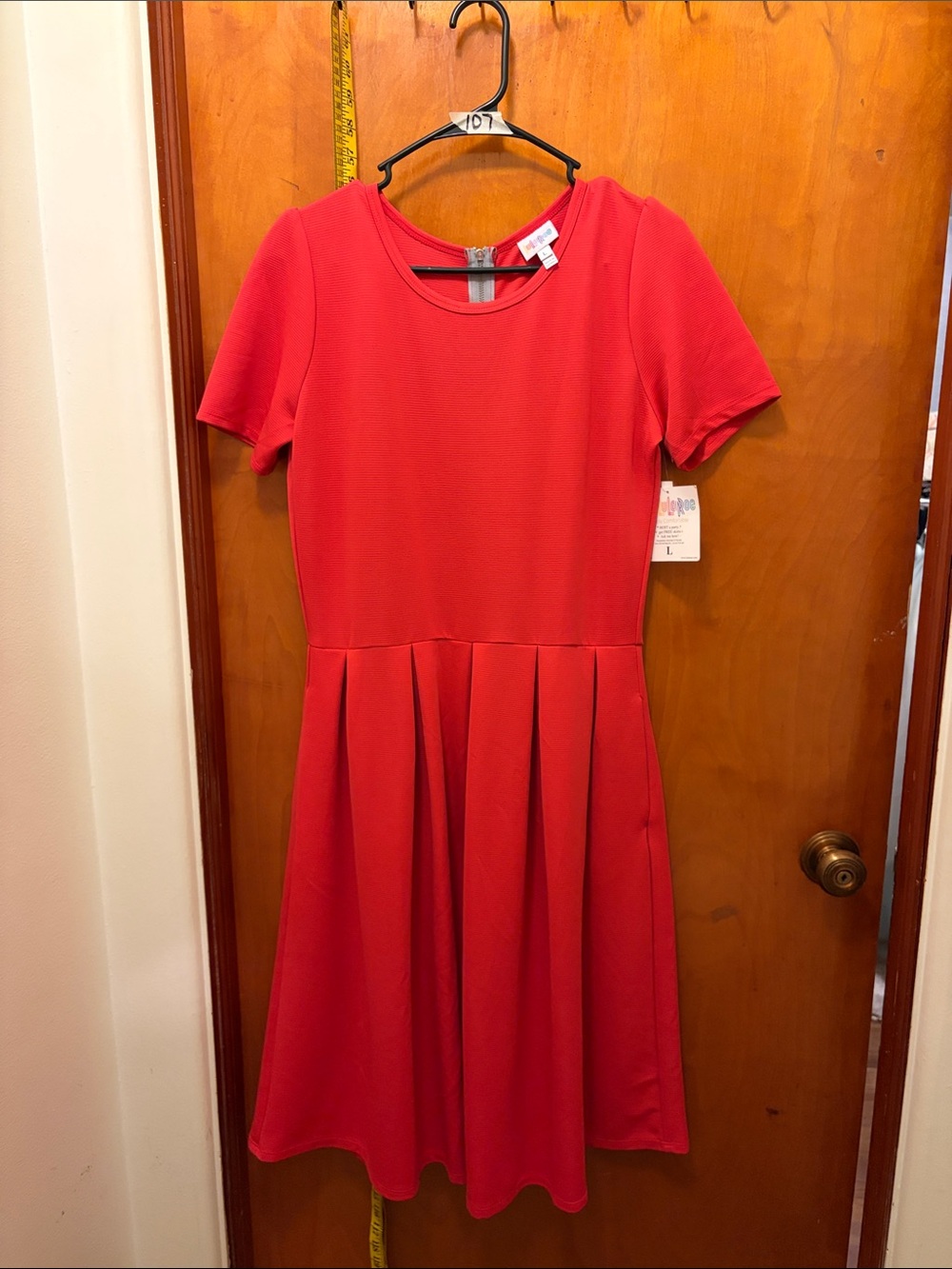 LuLaRoe Red Short Sleeve Pleated Skater Dress